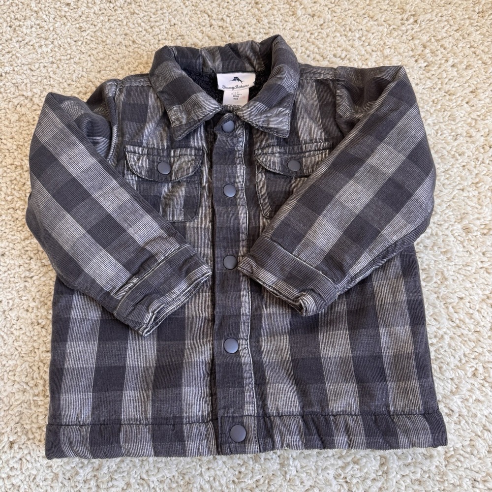 Tommy Bahama Shirt Jacket Kids 5T Gray Plaid Excellent Corduroy Sherpa Lined